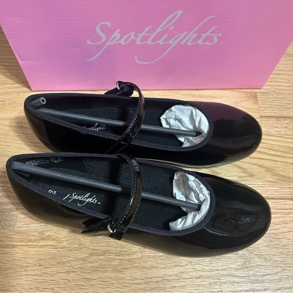Spotlights Black Patent Tap Shoes NEW Sz 2 Dance Kids Youth